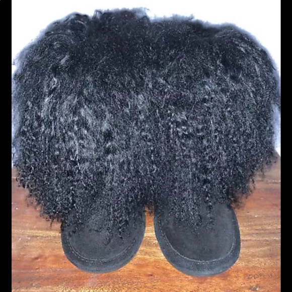 Bearpaw Boo Shaggy Black Bootie Girl Boots 13 - Picture 3 of 12